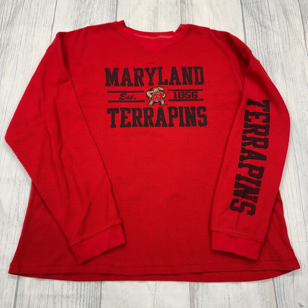 Maryland‎ Terrapins Thermal Shirt 2XL Waffle Crew Neck Red Mens Pro Edge